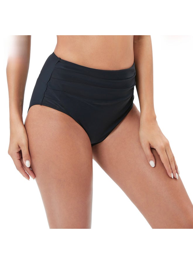 2023 Beach Pants Women's Pleated Tight Fashionable Swimming Trunks Hip Belly Tight High Waist Swim Triangle For Women-Color:Black- - Image 3